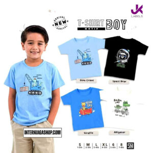 JK LABELS - Tshirt Motif Boy - Vol. 2 (1-8 Tahun) Motif Giraffe Neon Blue Size 6 (5-6Y)
