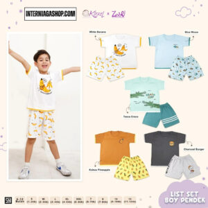 KAZEL LIST SETELAN PENDEK BOY VARIANT BLUE WOOW SIZE M