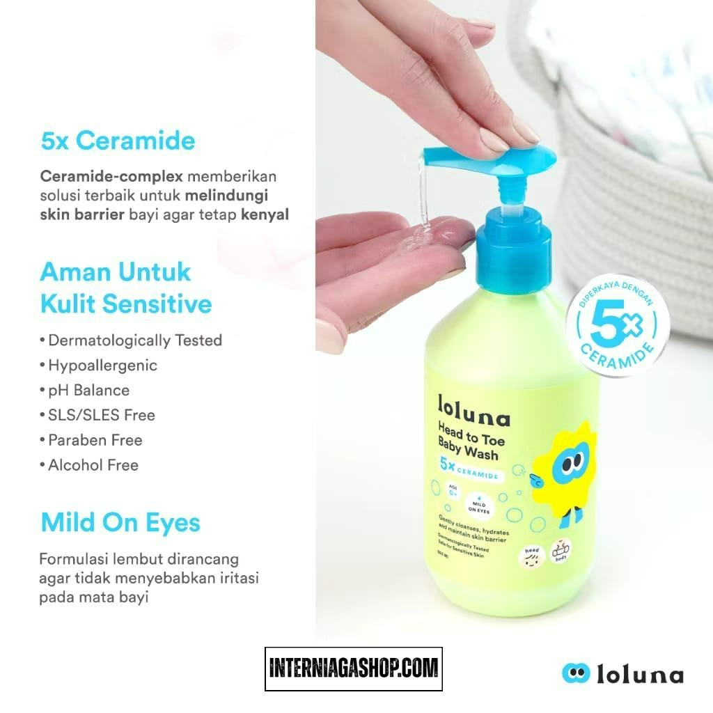 Loluna Head to Toe Wash 300ml - Sabun Sampo Mandi Perawatan Kulit Bayi dan Anak / Sabun untuk Newborn/ 5x Ceramide - Gambar 2
